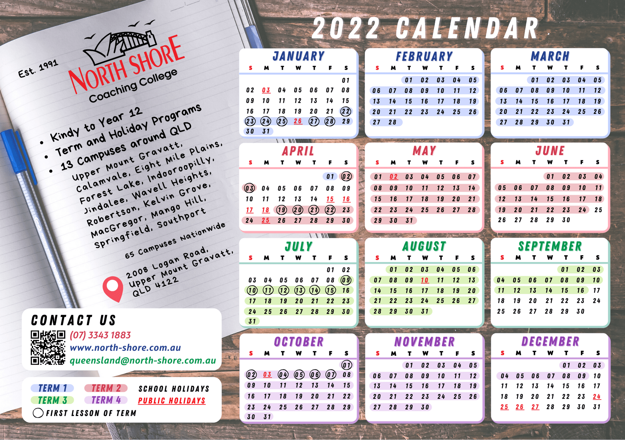[QLD] 2022 Queensland Calendar North Shore Coaching College